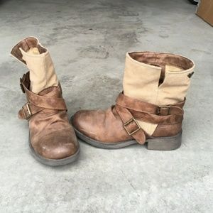 Roxy Two-Tone Tan and Brown Buckle Ankle Booties